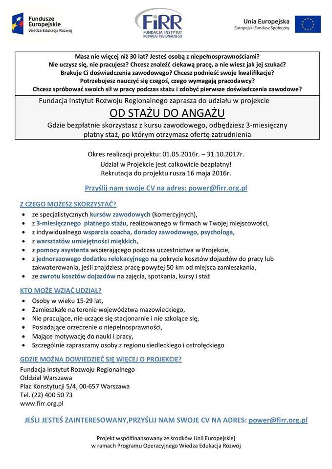 Czernice Borowe: Rekrutacja do projektu FIRR