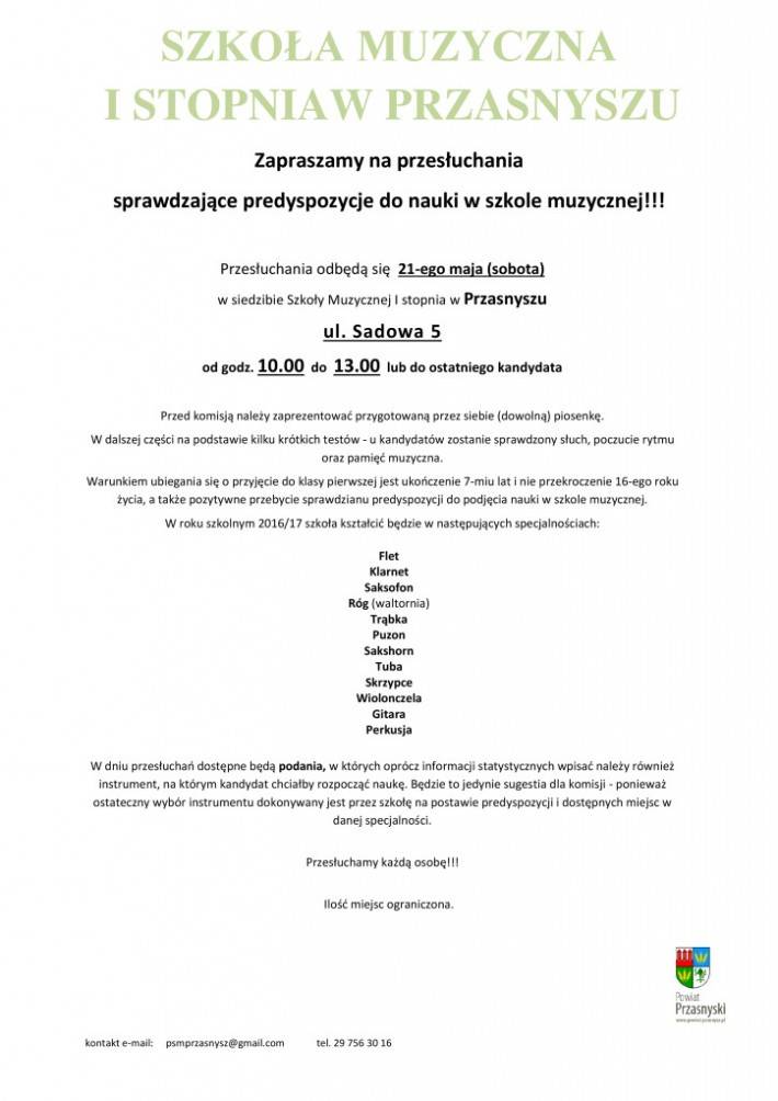 Przesłuchania rekrutacyjne do Szkoły Muzycznej