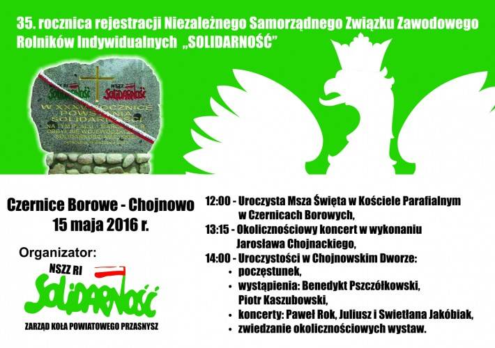 Czernice Borowe: Obchody 35-lecia Związku Zawodowego Rolników ,,SOLIDARNOŚĆ