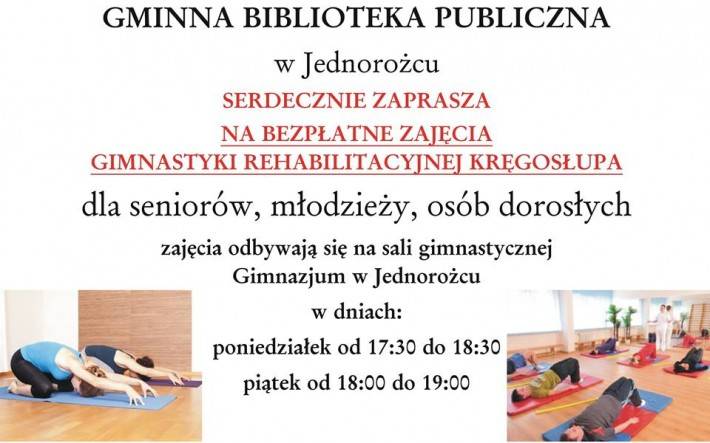 Bezpłatna gimnastyka kręgosłupa w Jednorożcu
