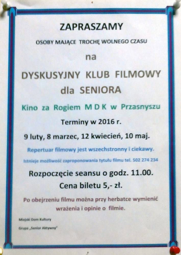 Dyskusyjny Klub Filmowy dla Seniora