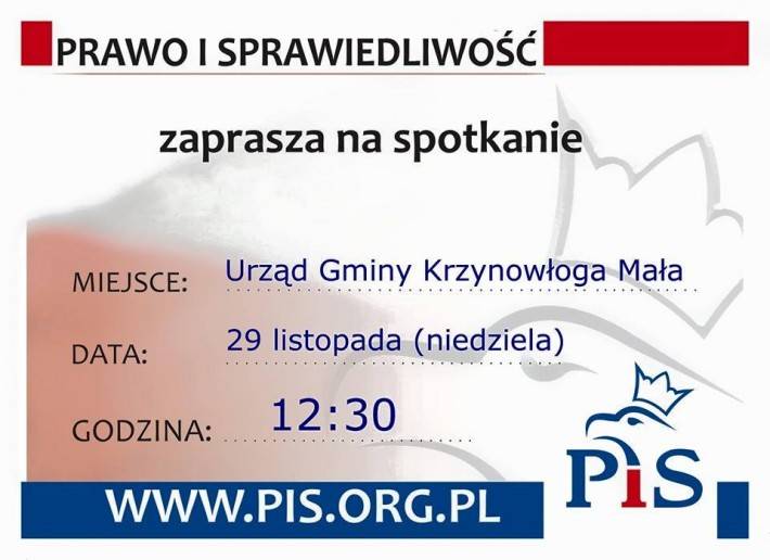 PiS zaprasza na spotkanie w Krzynowłodze Małej