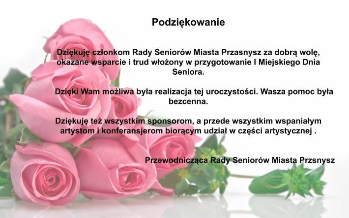 Podziękowanie za pomoc w zorganizowaniu I Miejskiego Dnia Seniora