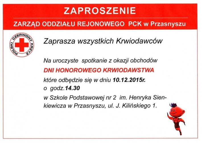 Dni Honorowego Krwiodawstwa - zaproszenie