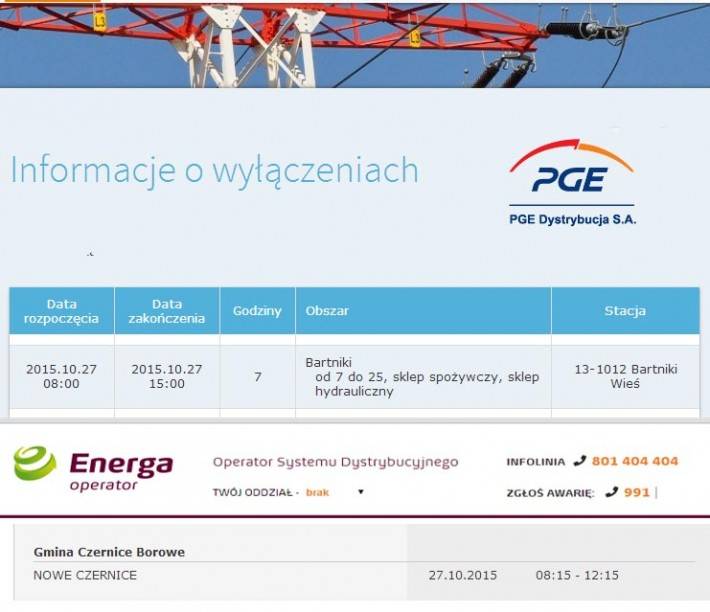 Informacja o planowanych wyłączeniach prądu