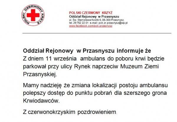 Ogłoszenie koła PCK w Przasnyszu