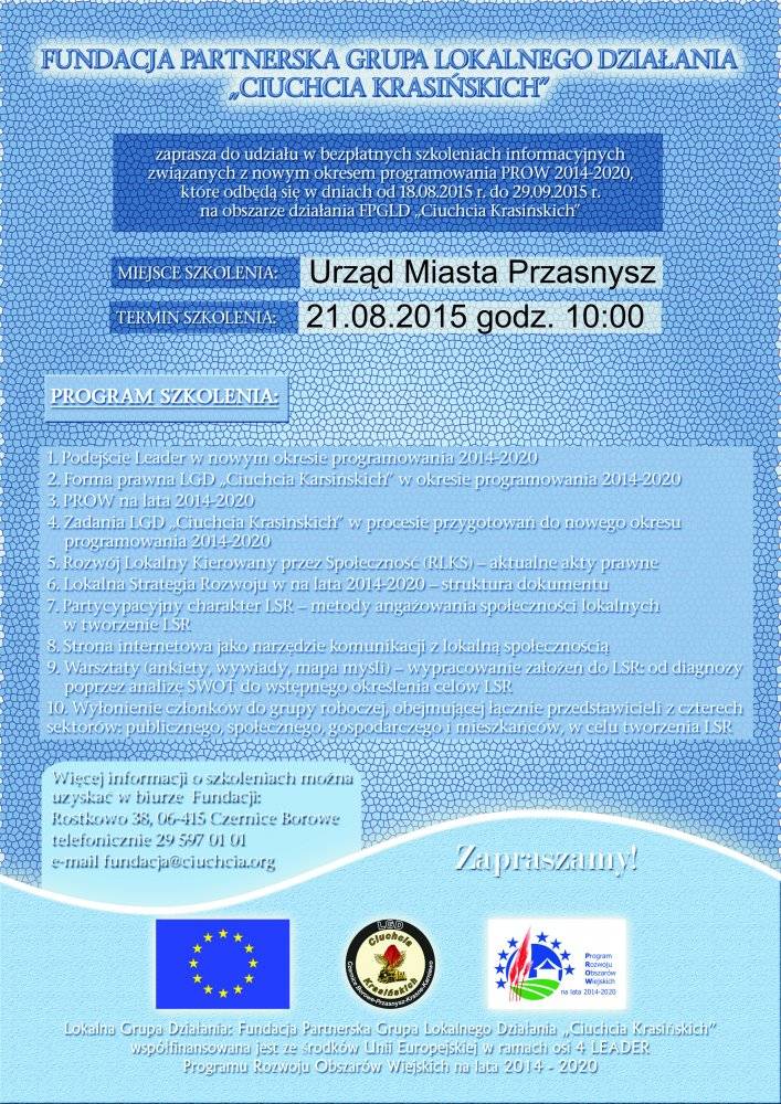 Przasnysz: Szkolenie informacyjne PROW 2014-2020
