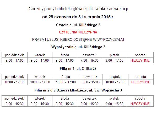 Godziny pracy bibliotek w okresie wakacji