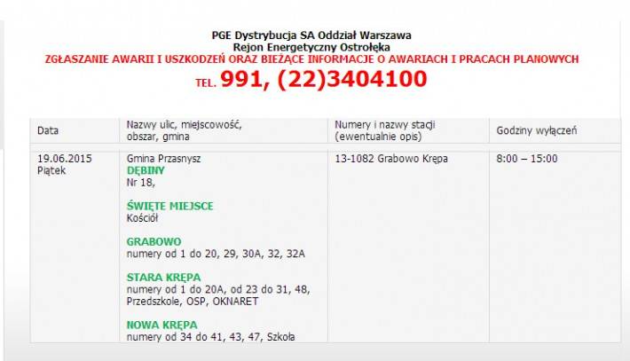 PGE: Informacja o planowanych wyłączeniach