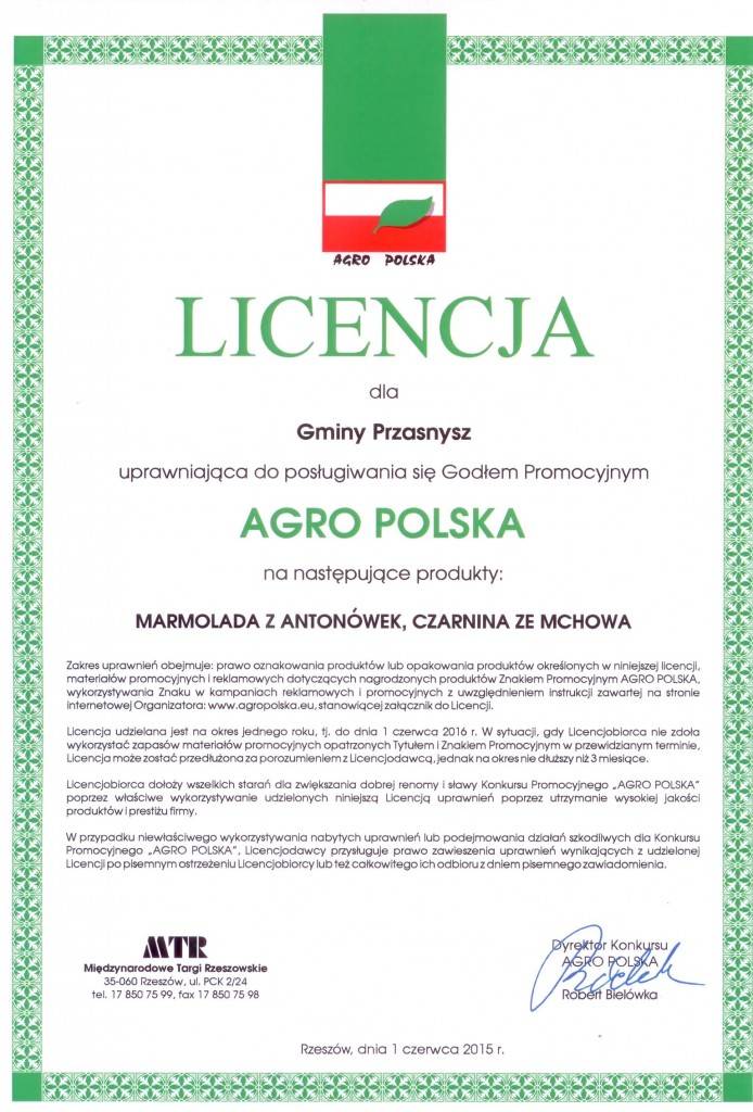 Potwierdzenie godła promocyjnego AGRO POLSKA
