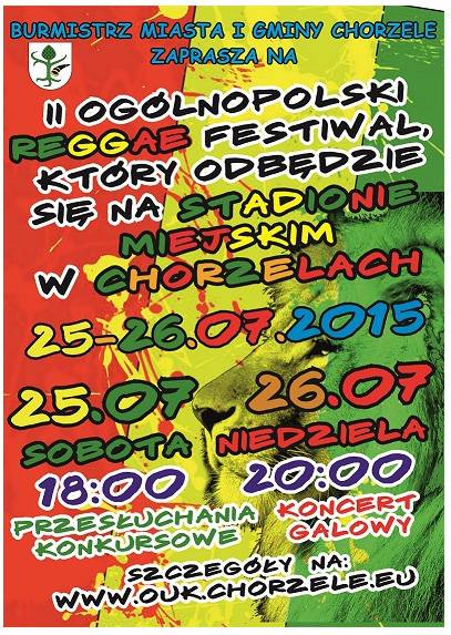 II Ogólnopolski Festiwal Piosenki REGGAE w Chorzelach (zgłoszenia)