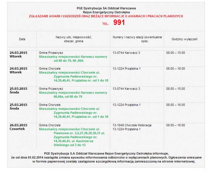 PGE: Informacja o planowanych wyłączeniach