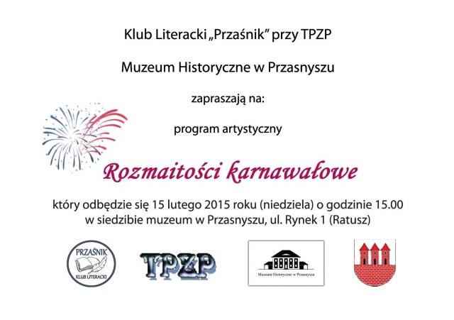 Zaproszenie na spotkanie karnawałowe