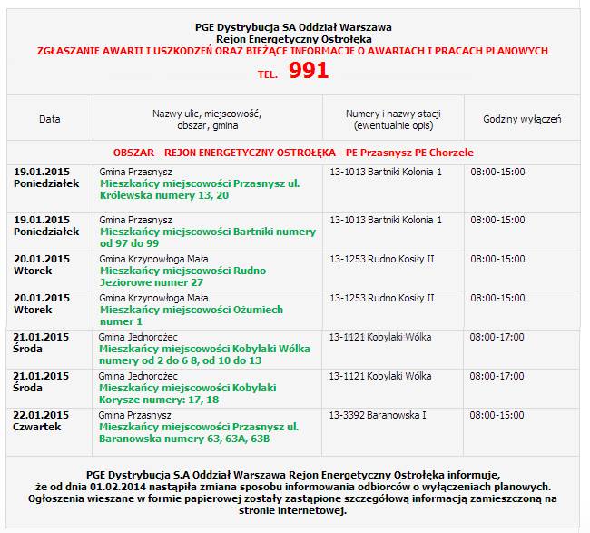 PGE: Informacja o planowanych wyłączeniach