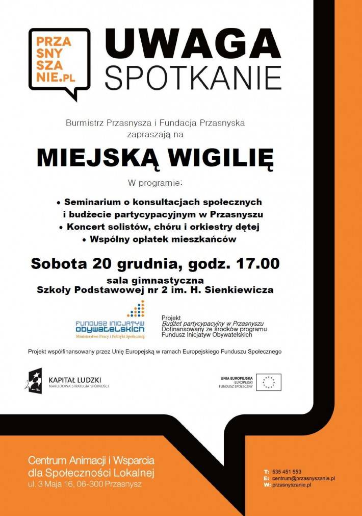 Zaproszenie na Miejską Wigilię