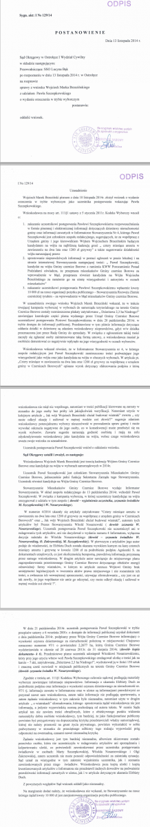 Jest wyrok sądu ws kandydata na wójta Czernic Borowych
