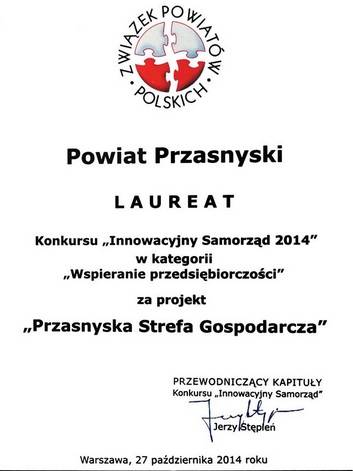 Powiat otrzymał nagrodę za utworzenie strefy gospodarczej