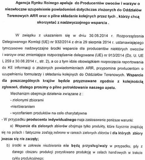 Komunikat prasowy Agencji Rynku Rolnego