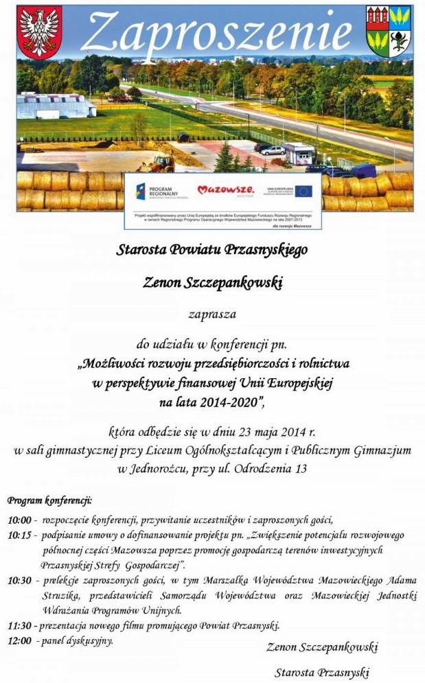 ZAPRASZAMY NA KONFERENCJĘ GOSPODARCZĄ W JEDNOROŻCU