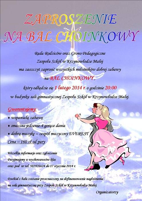 Zaproszenie na bal choinkowy