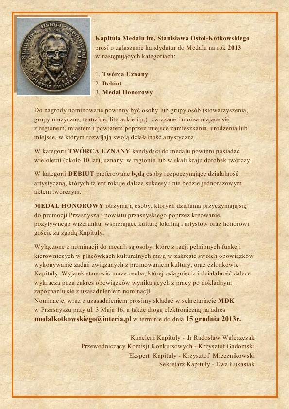 Zgłoś kandydata do Medalu im. Stanisława Ostoi-Kotkowskiego