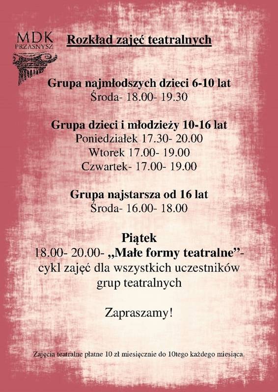 Zajęcia teatralne 3013/2014 w przasnyskim MDKu