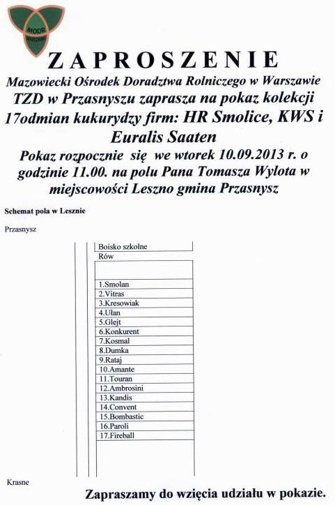 Zaproszenie na pokaz kolekcji odmian kukurydzy
