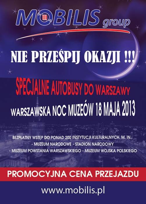 Karnety przejazdowe na NOC MUZEÓW w Warszawie 