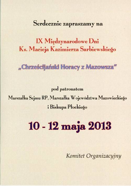 IX Międzynarodowe Dni ks. Macieja Kazimierza  Sarbiewskiego