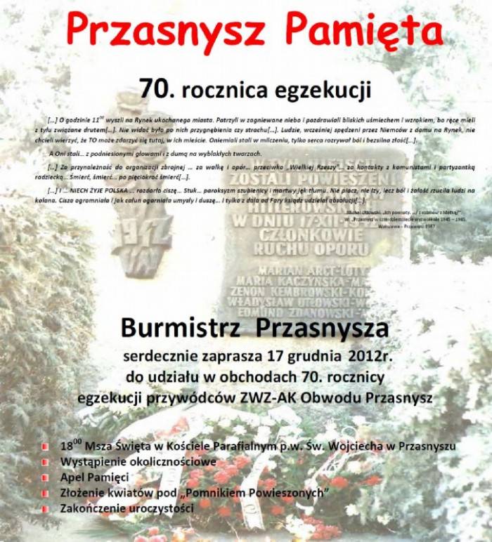Obchody 70. rocznicy egzekucji przywódców ZWZ-AK Obwodu Przasnysz    