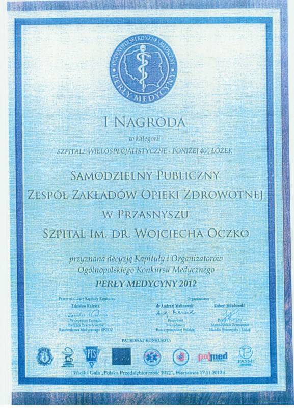 Przasnyski Szpital otrzymał I nagrodę w konkursie Perły Medycyny
