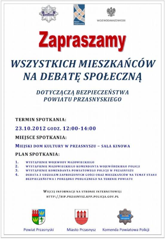 Zaproszenie na debatę społeczną dotyczącą bezpieczeństwa powiatu przasnyskiego