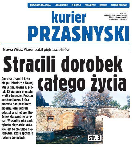 Piorun zabił im piętnaście krów