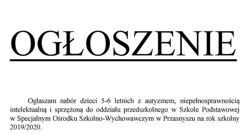 Nabór dzieci do oddziału przedszkolnego SOSW 
