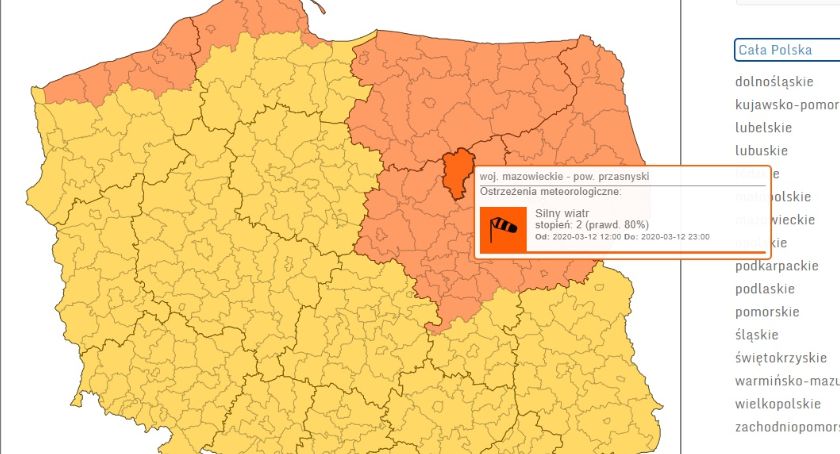 Ostrzeżenie meteorologiczne dla powiatu przasnyskiego