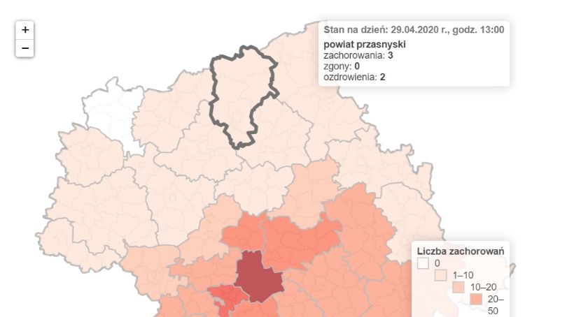 Mazowiecka interaktywna mapa koronawirusa. Zobacz co przedstawia