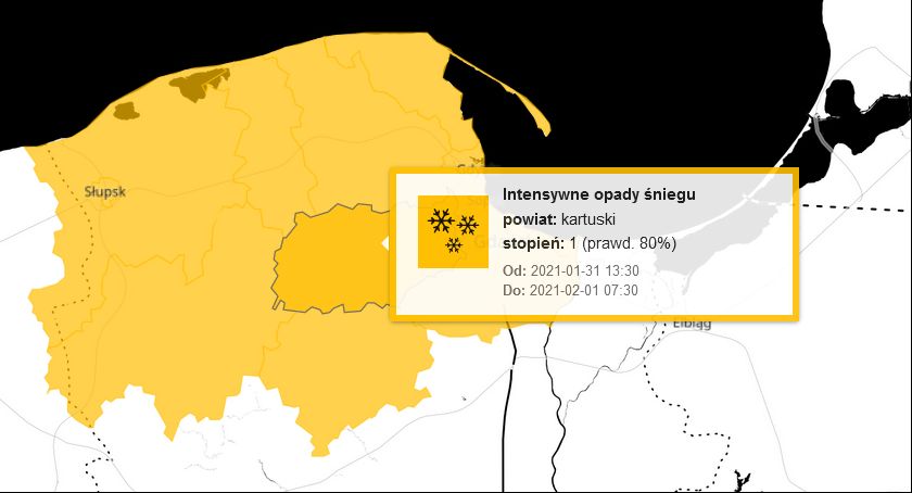 W nocy na Kaszubach intensywne opady śniegu - są ostrzeżenia
