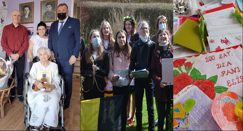 100. urodziny pani Elżbiety Szuttenberg z niespodzianką od uczniów ze Staniszewa