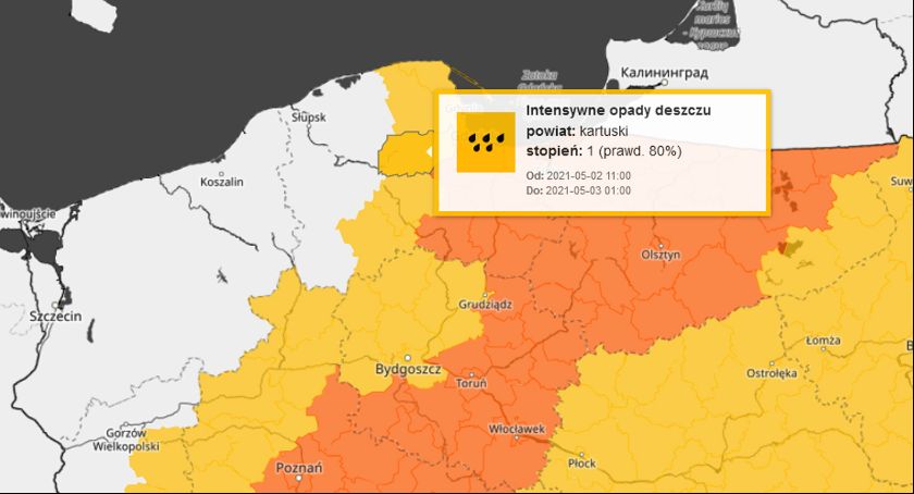 Wydano ostrzeżenia przed intensywnymi opadami deszczu