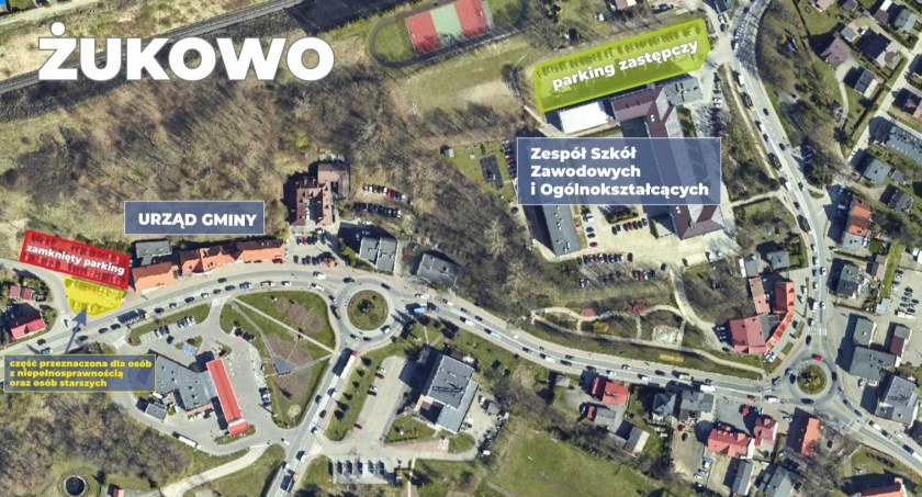 Żukowo. Parking przy urzędzie wyłaczony z użytkowania 