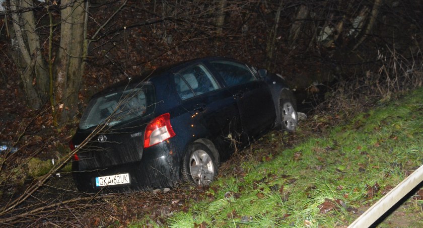 Borkowo. Skasował toyotą znak i wylądował w rowie