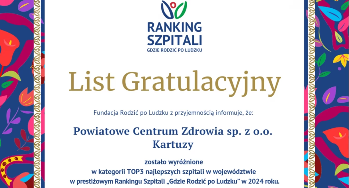Szpital Powiatowy w Kartuzach w czołówce rankingu „Gdzie Rodzić po Ludzku”