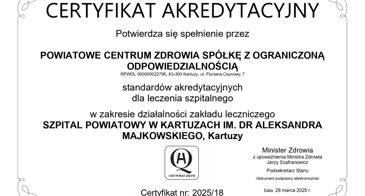 Kartuski szpital doceniony akredytacją CMJ za najwyższą jakość usług	