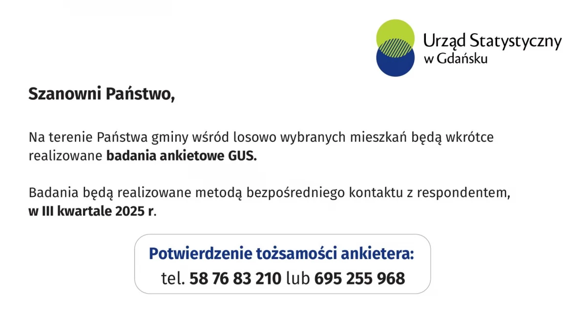 Ankieterzy GUS odwiedzą mieszkańców gminy Żukowo