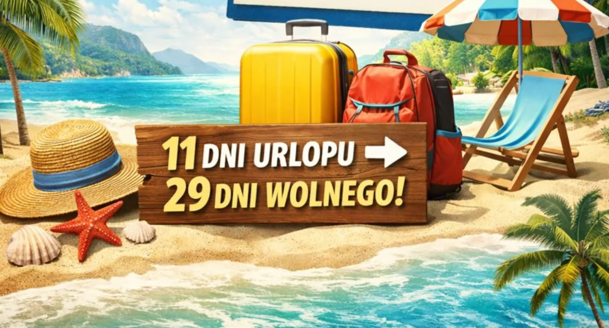 Kalendarz 2026 sprzyja urlopom. Nawet 29 dni wolnego przy 11 dniach urlopu
