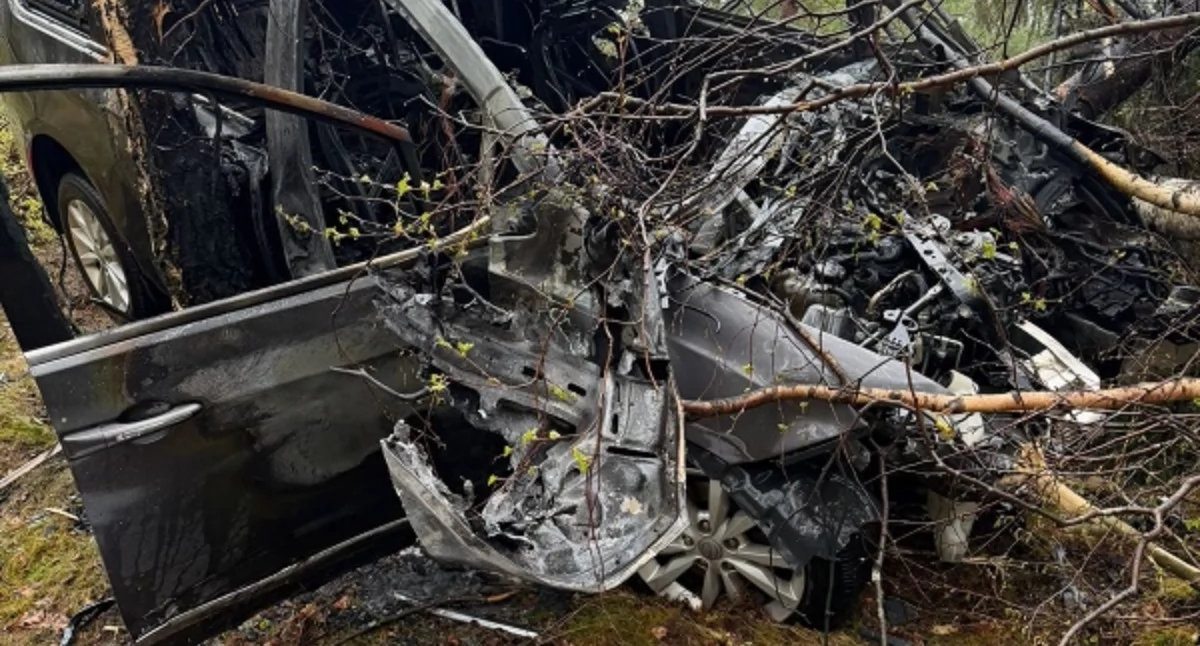 15-latek rozbił Chryslera rodziców. Auto stanęło w ogniu po uderzeniu w drzewo