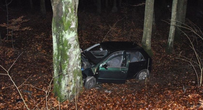 Somonino. Skoda wypadła z drogi i uderzyła w drzewo