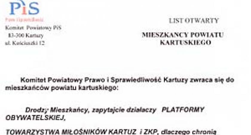 List Komitetu Powiatowego PiS w Kartuzach