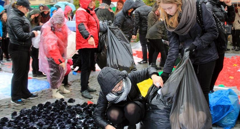 Kartuzy. Ułożyli Herb Polski z 25.000 papierowych kwiatów