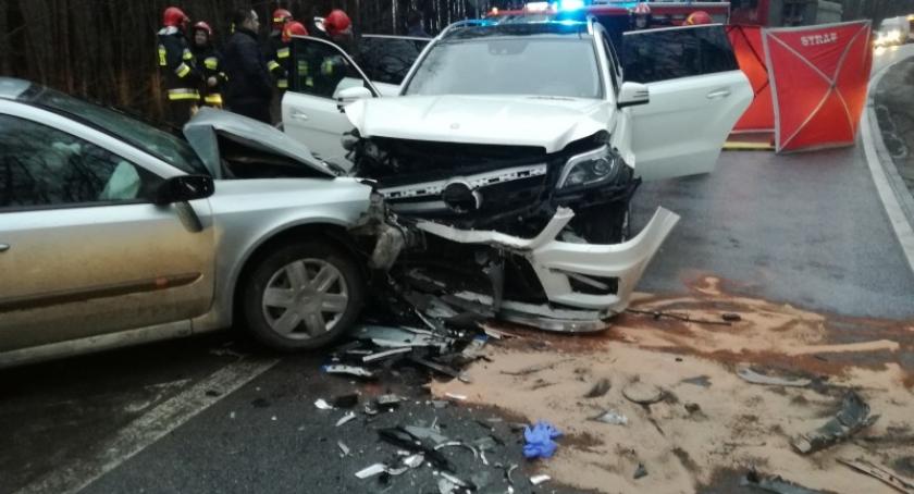 Tuchom. Czołowe zderzenie renault z mercedesem